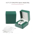 Dark green PU leather watch storage box with white velvet lining and cushion - Rounded Litchi Texture Dark Green PU