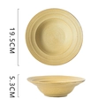 Japanese style beige stoneware pasta plate and bowl set with ribbed texture details - Yellow Spiral Straw Hat Bowl