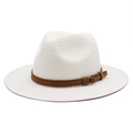 Weißer Damen Strohhut im Panama-Stil mit braunem Band für optimalen Sonnenschutz im Sommer - M (56-58cm) / Weiß