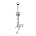 Detailed macro view of a silver fairy belly ring with heart-shaped cubic zirconia gemstone - Fairy Pendant / Silver