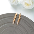 Elegant gold-plated wheat-ear drop earrings with sparkling white cubic zirconia accents - Wheat Ear Feather Drop / Gold