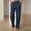 Men's loose navy blue wide-leg sweatpants with drawstring waist and side pockets - M / Navy Blue