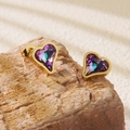 Elegant heart-shaped purple crystal stud earrings with gold-plated frames and macro detail - Purple Gradient Heart Stud Earrings (BD511-seven-colors)