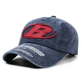 Berretto da baseball blu scuro lavato vintage con ricamo B rosso e testo sulla visiera - Blu navy
