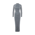 Dettaglio dell'abito a collo alto con eleganti increspature e maniche lunghe in mesh - S / Grigio