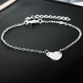 Bracelet à pendentif cœur en argent minimaliste avec chaîne à maillons réglable - Bracelet Cœur / Or blanc