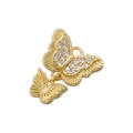 Detail of 18K gold-plated double butterfly pendant featuring clear zircon inlay and metal textures - Double Butterfly / Gold