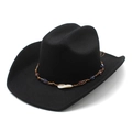 Chapeau de cowboy en feutre noir avec lanière en cuir perlé sur fond blanc - Noir Style 01