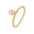 Minimalistischer S925 Silberring mit Goldseilstruktur und runder Süßwasserperle Anhänger - Gold Gedrehtes Seil Perlenanhänger Stil (GPR19-14K-5)