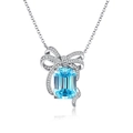 Collana con fiocco in argento sterling S925 con pendente rettangolare in pietra blu - Argento 925 / Blu (XL038)