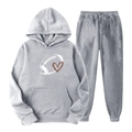 Survêtement rugby gris clair avec sweat à capuche graphique cœur et jogging - S / Haut Et Bas / Gris Clair (Imprimé Coeur Football)