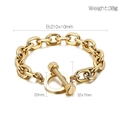 Gold stainless steel hip hop chain bracelet with dumbbell OT clasp and size specifications - Gold (KB148263-KFC)