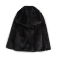 Detail of plush black faux fur texture and wide lapel collar on winter coat - XS / Black