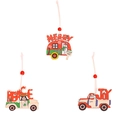 Set di 3 decorazioni natalizie creative in legno con auto a cartoni animati e testi festivi - O-FJ89 Pendenti per Auto con Lettere (Set di 3)