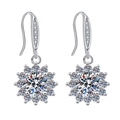 Elegant silver sunflower drop earrings with cluster-set white zircons and long hooks - TED273-Daisy Flower Drop Earrings