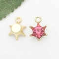 Pink rhinestone crown charm with gold alloy plating for DIY jewelry and accessories - Rose Red