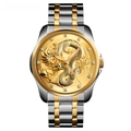 Men's business watch with dragon relief, gold dial and silver-gold steel band - Two Tone Case Gold Dial