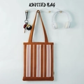 Chic knitted tote bag with caramel orange and pink stripes for casual fashion style - Khaki Pink Small Stripe