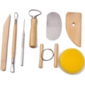 8-piece professional pottery clay tools set with wood handles and metal tips on white background - 8-Piece Pottery Clay Tool Set