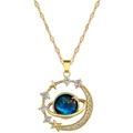 Gold celestial necklace with blue planet pendant featuring moon, stars and inlaid stones - 3