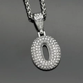Iced out number 0 bubble pendant with silver stainless steel chain and pavé crystals - Number 0 / Pendant Only / Steel