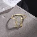 Minimalistische S925 zilveren vergulde ring met kristallen ster en maan hanger - Verstelbaar Open / Goud