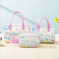Pink three-piece translucent PVC cosmetic bag set with waterproof geometric print - Purple Letters (3-Piece Set)