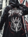 Macro detail of gothic hoodie back print featuring Stay Cold graphics in dark urban alleyway - Xjk01025072325