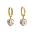 Elegant gold heart earrings with micro-paved crystals and large clear heart pendant - Gold White Zirconia