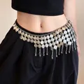 Detailed macro shot of vintage coin belt with dual-tone gold silver fringe and relief patterns - 1# Waist Chain - Silver - Tassel (Coin Style)