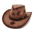 Brown western cowboy hat with star prints, woven band and metal horseshoe buckle - M (56-58cm) / Khaki