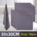 Lot de 10 chiffons en microfibre gris 30x30cm avec boucle de suspension pour la maison - Gris 30x30CM Épaissi (10 Pièces)