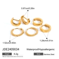 Detailed size chart for three pairs of golden stainless steel twisted hoop earrings - Multiple Gold Hoop Combinations (JDE2409034)