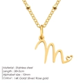 Elegante collana in acciaio inossidabile placcato oro 14K con pendente lettera M e cuore - Lettera M / Oro