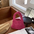 Handmade woven cotton tote bag in rose red color featuring a minimalist mesh net design - Rose Red (with inner bag)