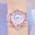 Silver and rose gold watch set with crystal bow bracelet for women on wrist - Rose Gold Bi-color