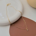 Dubbellaagse gouden titanium stalen ketting met watergolfketting en sprankelende zirkoon hanger - Golf Single Diamond Ketting / Goud