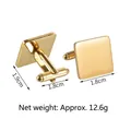 Detailed view of polished golden square cufflinks showing mirror finish and dimensions - Square