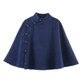 Mantella da donna in denim blu scuro con bottoni a nodo tradizionali cinesi - XS / Blu