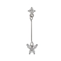 Detailed close-up of a silver butterfly drop earring with sparkling zircon gemstones - Long Butterfly Dangle / Silver