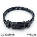 Men's double-row black stainless steel bracelet with engraved clasp, 220x8mm size - Black