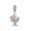 Silver flower bouquet charm with colorful maple leaf stones for DIY bracelets - PAC1352-Harvest Bouquet Dangle