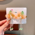 Floral hair clips with orange fabric flowers and white pearl tassels for kids - 21# Shell Orange Flower