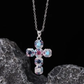 Cross pendant necklace with colorful zircons on a silver chain for men and women - Silver Colorful Zircon Pavé (款式8)