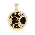Golden sun and moon pendant with black enamel and cubic zirconia stones - Sun Moon Face-Black Agate