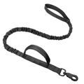 Elastic tactical dog leash in black nylon with dual handles and metal swivel clip - Black Leash