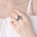 Chic silver alloy ring featuring blue and green enamel double butterfly charms for women - Enamel Butterfly Ring
