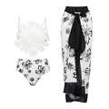 Set costume da bagno tre pezzi bianco e nero con top floreale 3D e gonna da spiaggia - S / Set Bikini 3 Pezzi Bianco