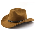 Classic caramel brown faux suede western cowboy hat with a stylish woven headband - M(56-58cm) / Khaki
