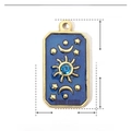 Detailed dimensions of tarot sun pendant in blue enamel and gold stainless steel - Dark Blue Sun Rectangle-YE479-2